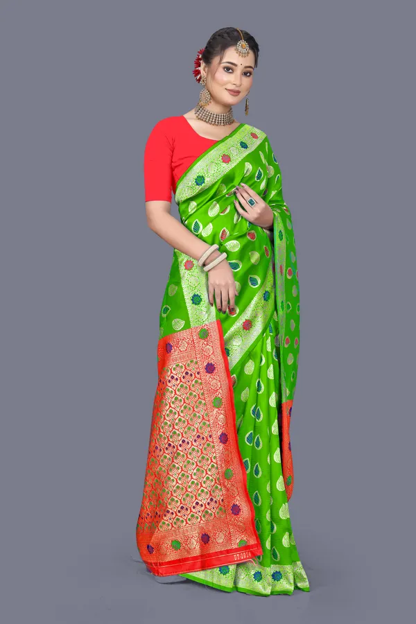 Mahendi_Soft_Silk_Banarasi_Sarees_With_Rich_Pallu_Blouse