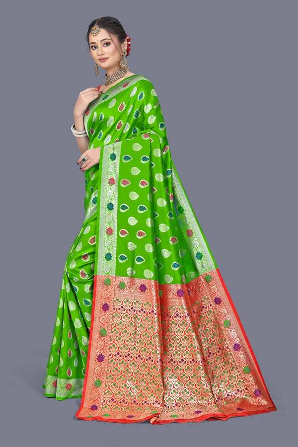 Mahendi_Soft_Silk_Banarasi_Sarees_With_Rich_Pallu_Blouse