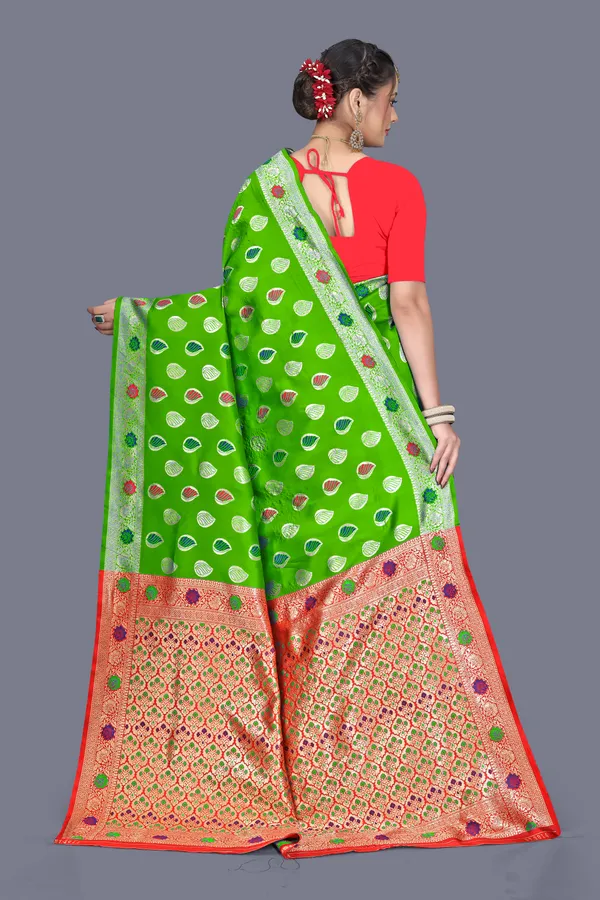 Mahendi_Soft_Silk_Banarasi_Sarees_With_Rich_Pallu_Blouse
