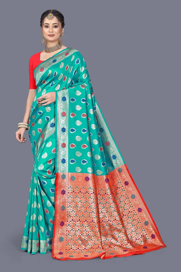 Rama_Soft_Silk_Banarasi_Sarees_With_Rich_Pallu_Blouse