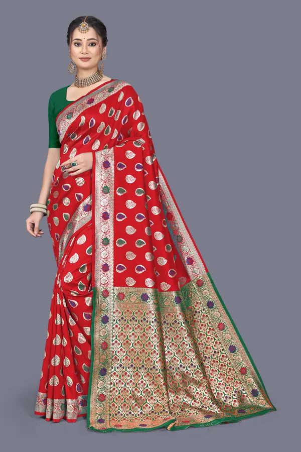 Red_Soft_Silk_Banarasi_Sarees_With_Rich_Pallu_Blouse