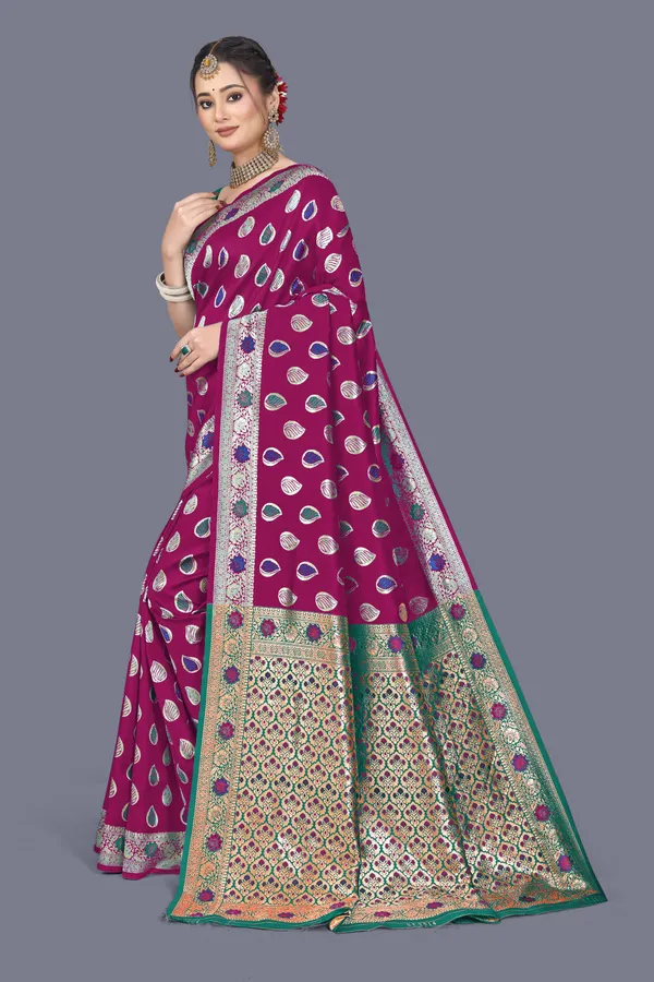 Wine_Soft_Silk_Banarasi_Sarees_With_Rich_Pallu_Blouse