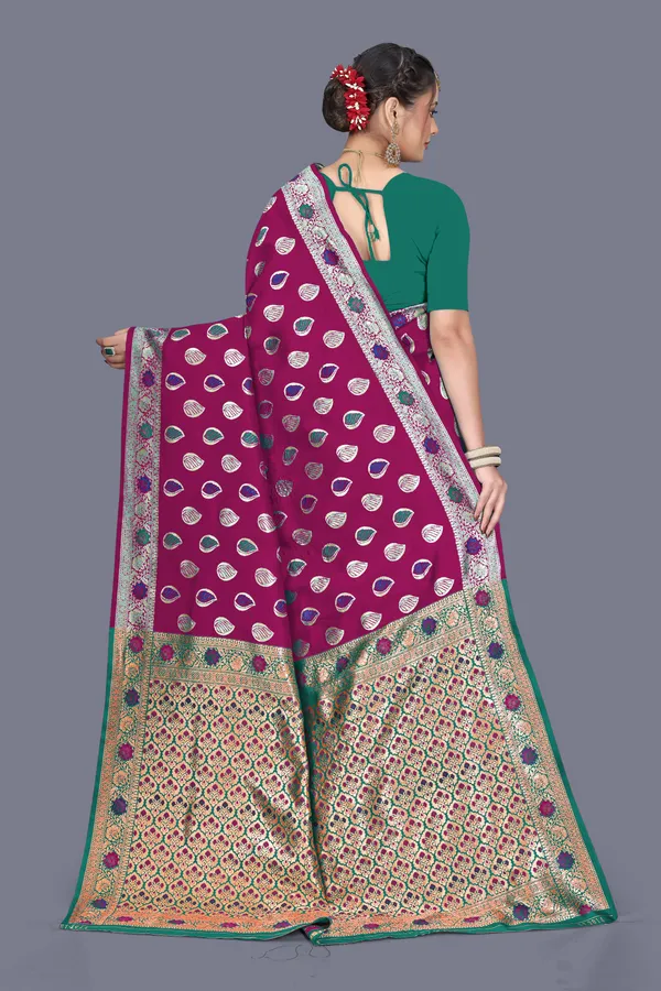 Wine_Soft_Silk_Banarasi_Sarees_With_Rich_Pallu_Blouse