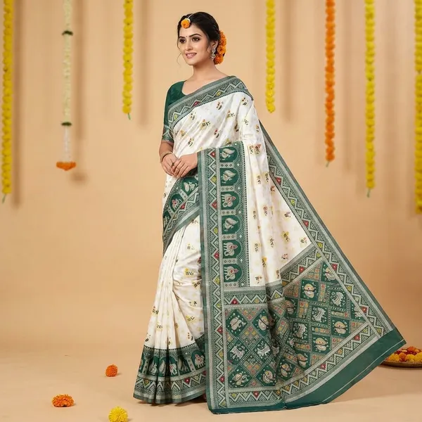 Green_Party_Wear_Kanjivaram_Silk_Sarees_With_Blouse