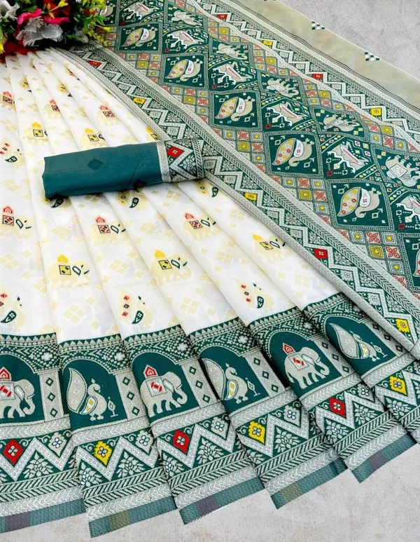 Green_Party_Wear_Kanjivaram_Silk_Sarees_With_Blouse