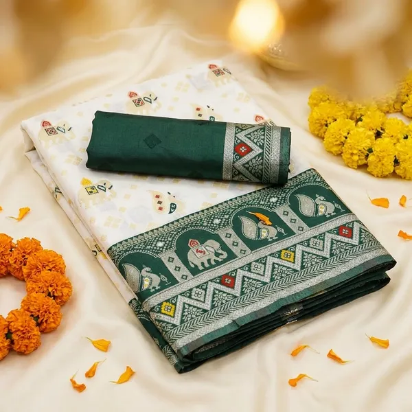 Green_Party_Wear_Kanjivaram_Silk_Sarees_With_Blouse