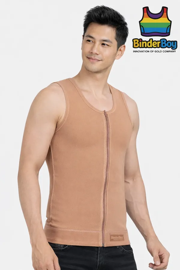 Skin_Tone_Cotton_Blend_Full_Length_Deep_Neck_Front_Zip_Chest_Binder_For_Unisex