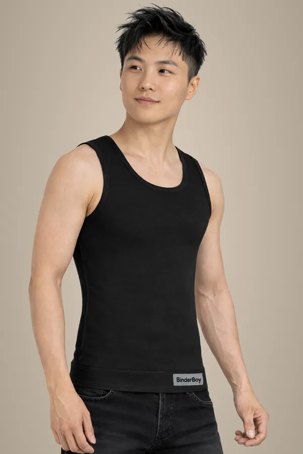 Black_Cotton_Blend_Full_Length_Plain_Compression_Tank_Top_For_Men