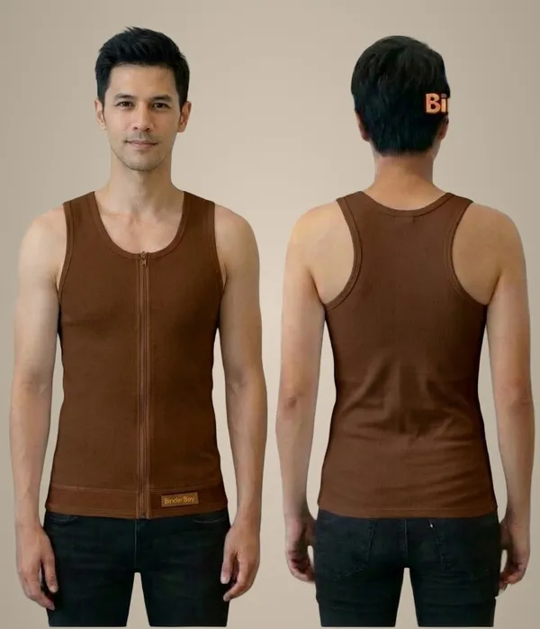 Brown_Elastic_Fabric_Sando_Style_Front_Zip_Full_Length_Chest_Binder_For_Unisex
