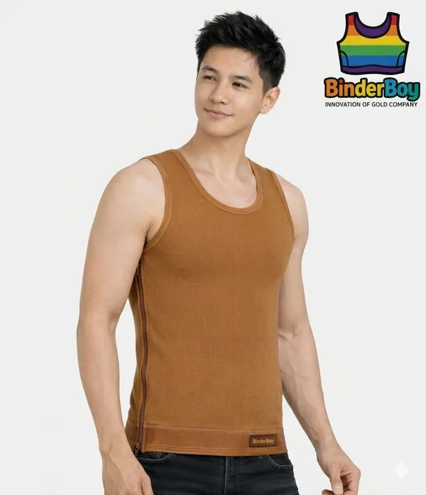 Brown_Elastic_Fabric_Full_Side_Zip_Compression_Tank_Top_For_Men