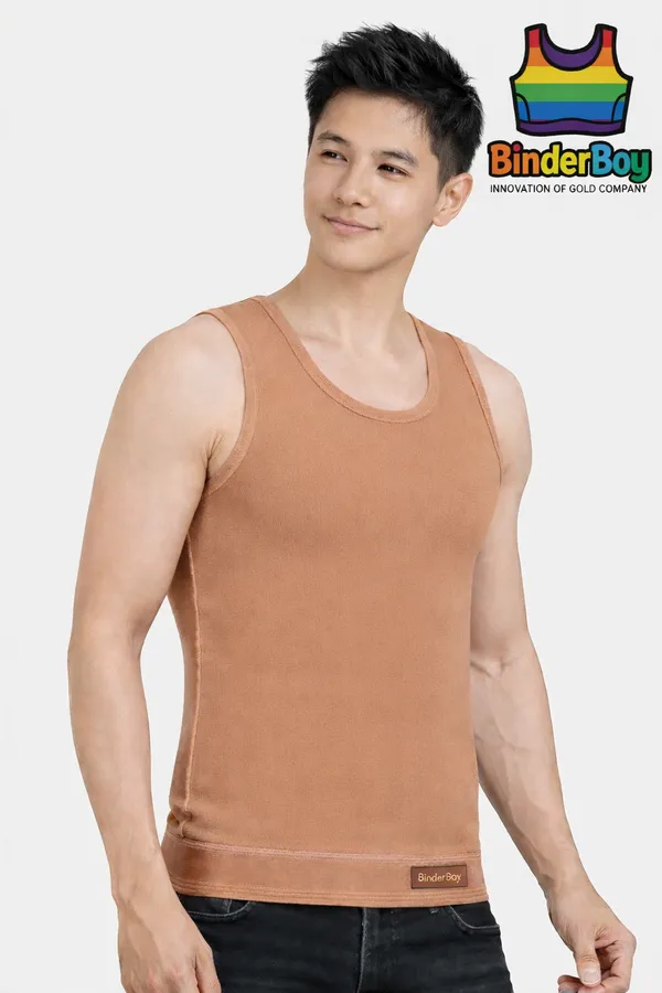 Peach/Tan_Elastic_Fabric_Full_Length_Plain_Compression_Tank_Top_For_Men