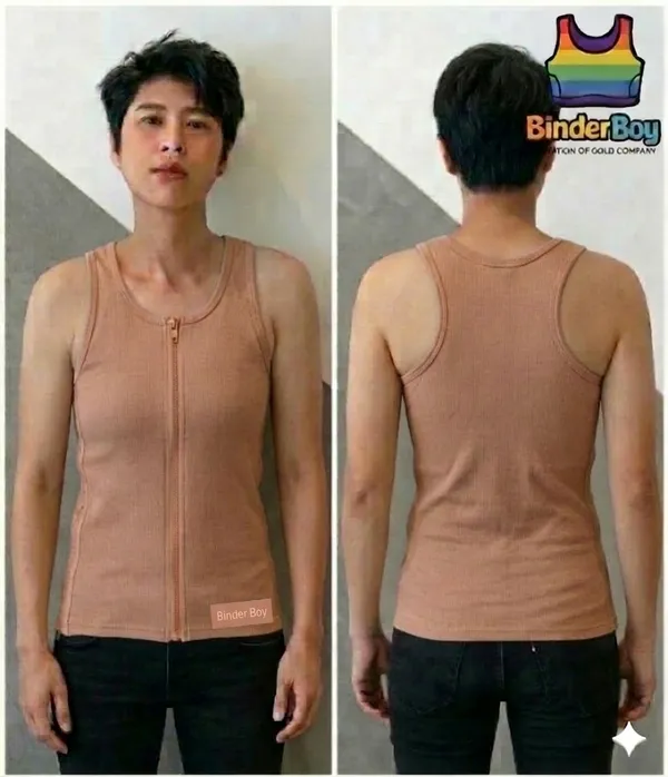 Beige_Elastic_Fabric__Full_Length_Deep_Neck_Front_Zip_Compression_Vest_For_Unisex