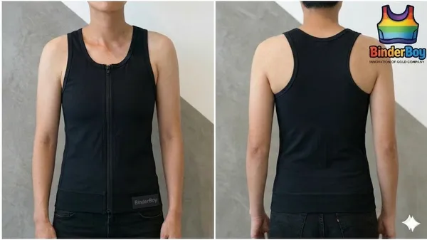 Black_Elastic_Fabric_Full_Length_Double_Layer_Front_Zip_Chest_Binder_Tank_Top_For_Unisex