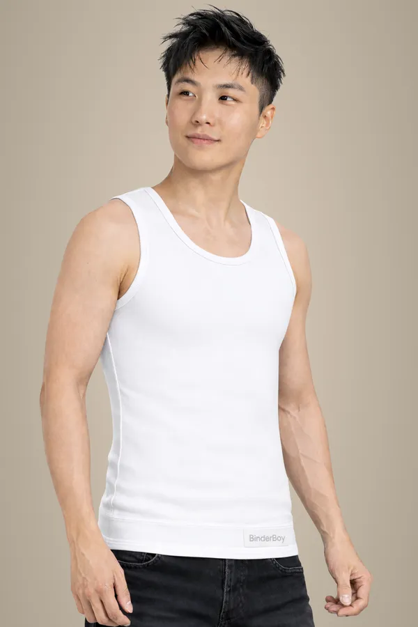 White_Cotton_&_Lycra_Blend_Full_Length_Plain_Compression_Tank_Top_For_Men