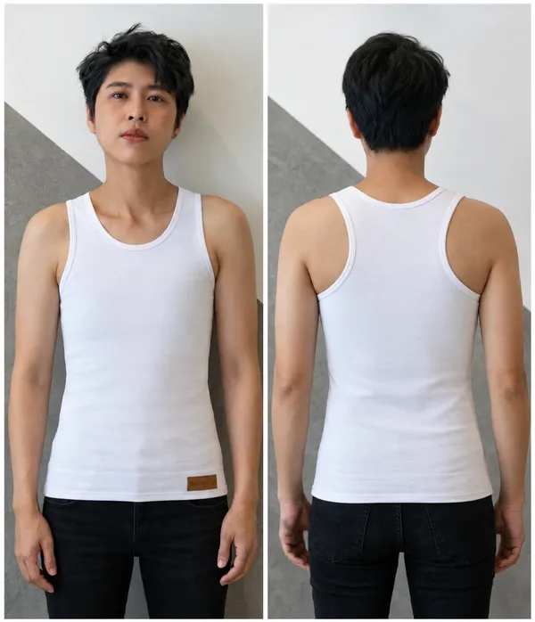 White_Cotton_Blend_Sando_Style_Full_Length_Plain_Compression_Binder_Tank_Top_For_Unisex