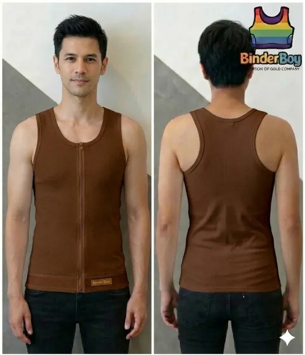 Brown_Elastic_Fabric_Sando_Style_Front_Zip_Full_Length_Chest_Binder_For_Unisex
