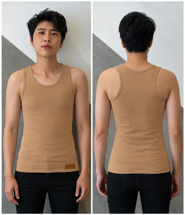 Beige_Elastic_Fabric_Sando_Style_Full_Length_Plain_Chest_Binder_Tank_Top_For_Unisex