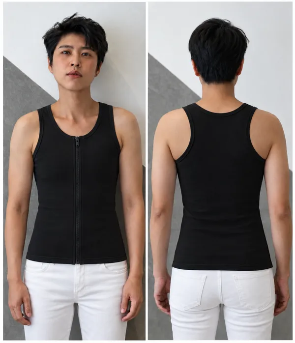 Black_Elastic_Fabric_Full_Length_Sando_Style_Front_Zip_Chest_Binder_For_Unisex