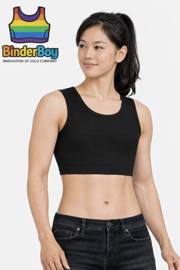 Black_Elastic_Fabric_Half_Length_Plain_Chest_Binder_Top_For_Women
