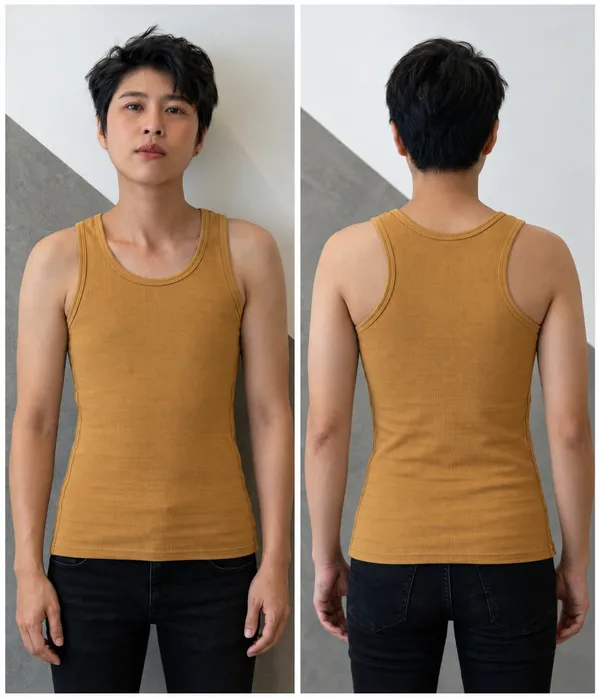 Mustard_Yellow_Elastic_Fabric_Sando_Style_Full_Length_Plain_Tank_Top_For_Men