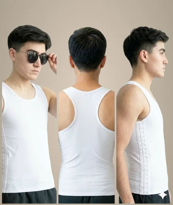 White_Elastic_Fabric_Full_Length_Sando_Style_Side_Zip_Compression_Tank_Top_For_Men