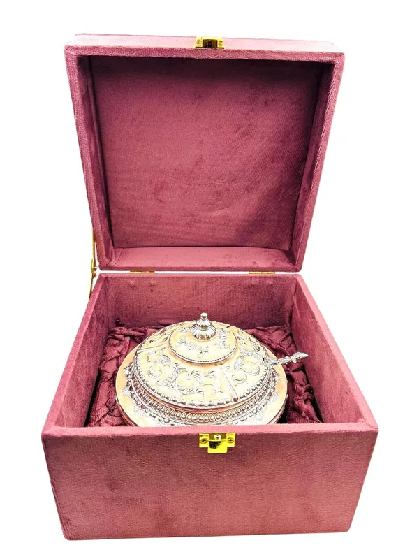 German_Silver_Sugar_Pot_With_Spoon_And_Lid_For_Indoor