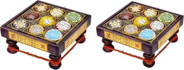 Wooden_Navgrah_Yantra_Pooja_Chowki_With_Brass_Base_And_Glass_Cover_For_Indoor
