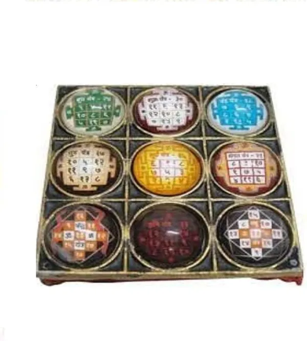 Wooden_Navgrah_Yantra_Pooja_Chowki_With_Brass_Base_And_Glass_Cover_For_Indoor