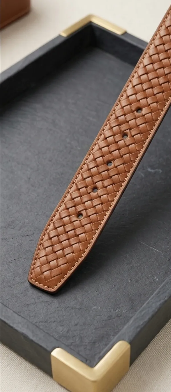 Tan_Braided_Leather_Belt_With_Silver_Buckle_For_Men