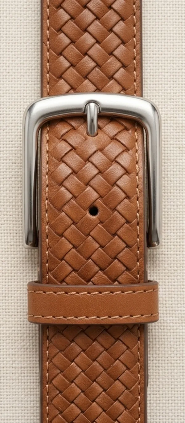 Tan_Braided_Leather_Belt_With_Silver_Buckle_For_Men