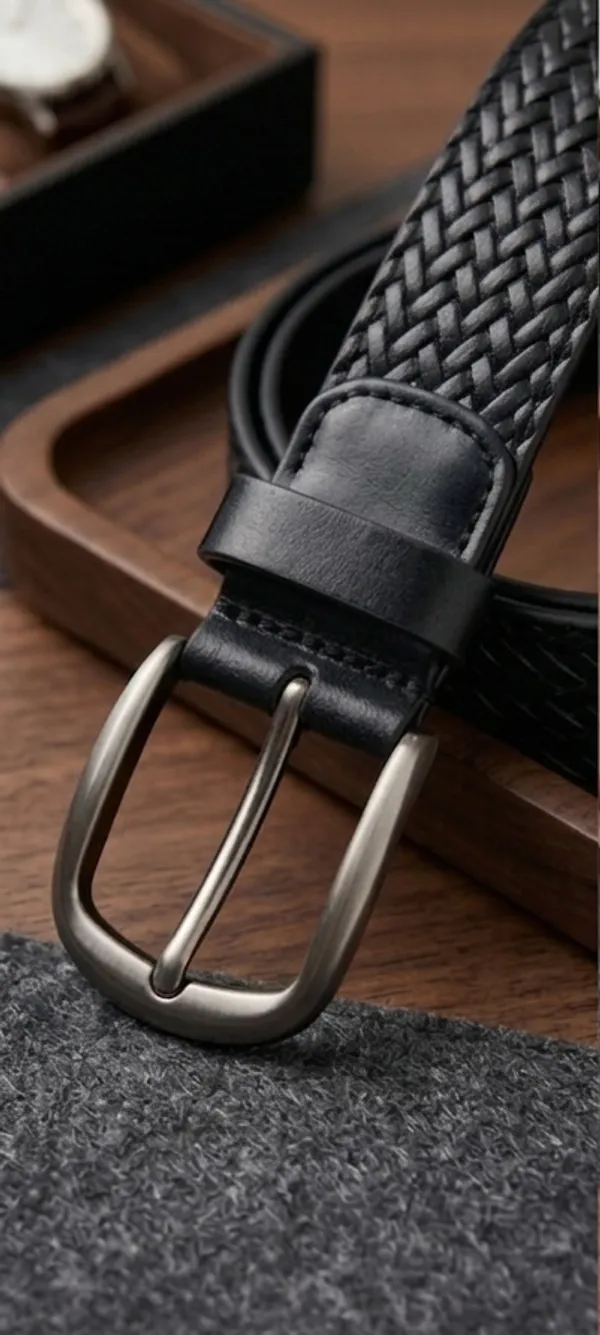 Black_Classic_Braided_Leather_Belt_With_Silver_Buckle_For_Men