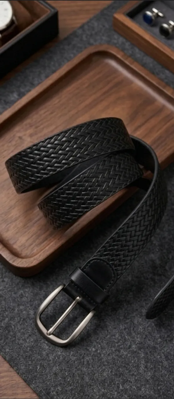 Black_Classic_Braided_Leather_Belt_With_Silver_Buckle_For_Men
