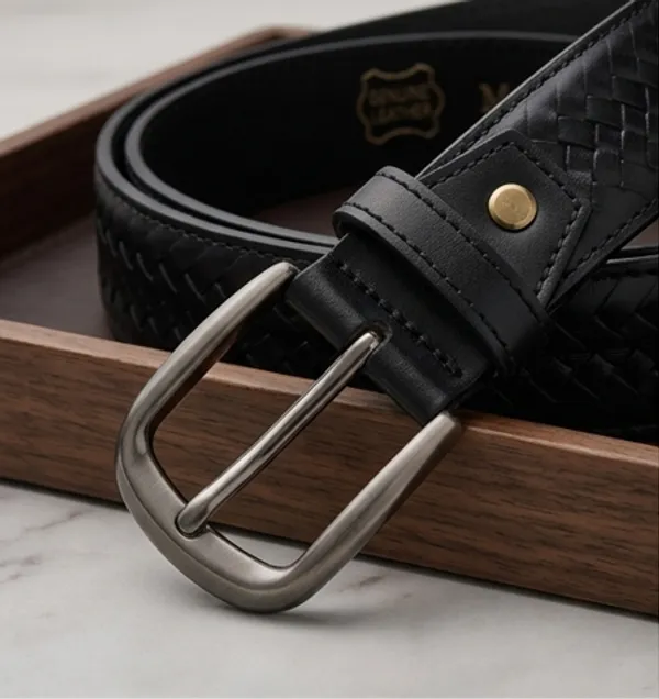 Black_Braided_Leather_Belt_With_Silver_Buckle_For_Men
