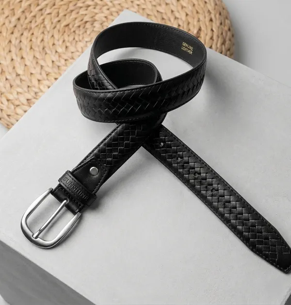 Black_Braided_Leather_Belt_With_Silver_Buckle_For_Men