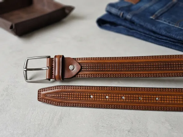 Tan_Tan_Textured_Leather_Belt_With_Silver_Buckle_For_Men