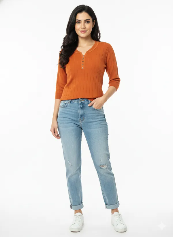 Rust_Brown_100%_Premium_Cotton_Blend_Top_For_Women