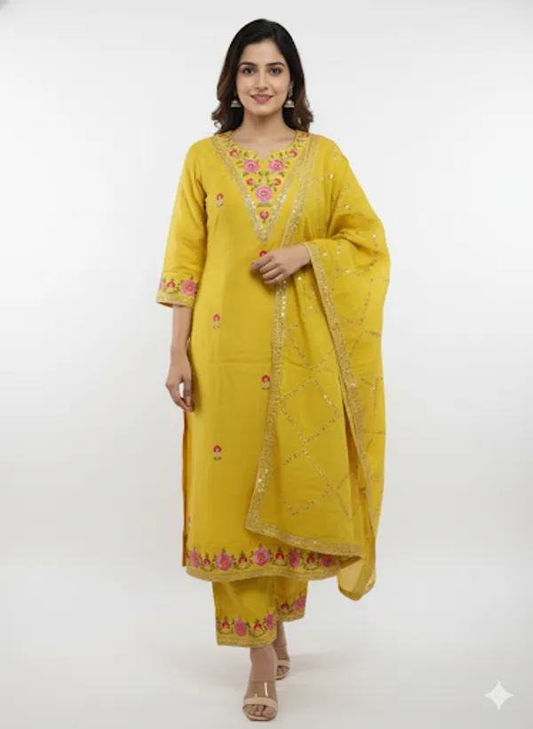 Mustard_Yellow_Silk_Embroidered_Suit_Set_For_Women