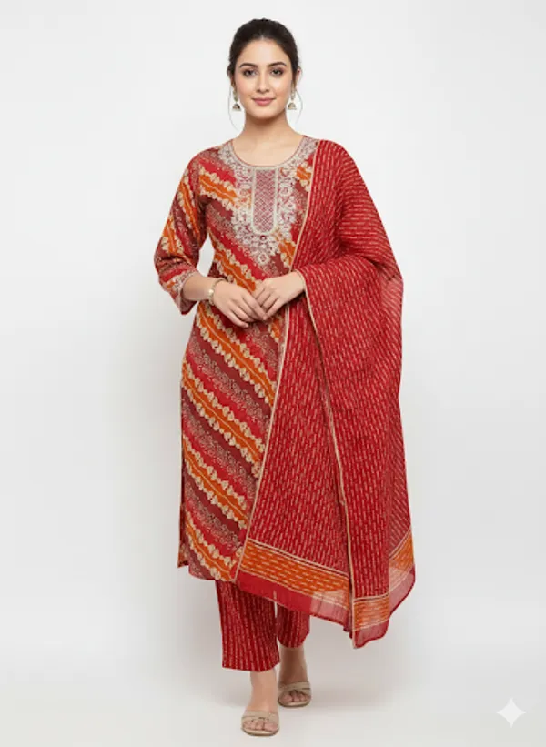 Red_Cotton_Kurta_Set_For_Women