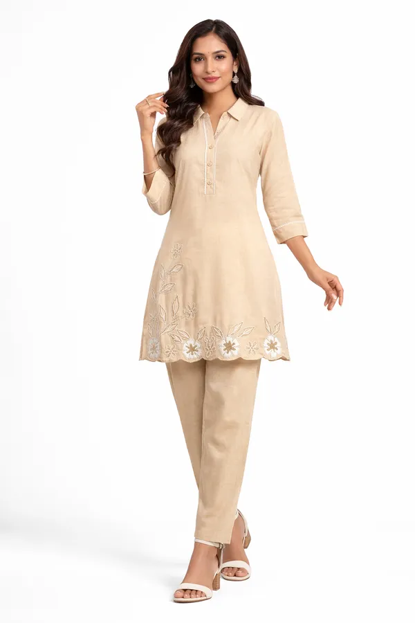 Cream_Cotton_Blend_Co-Ord_Set_For_Women