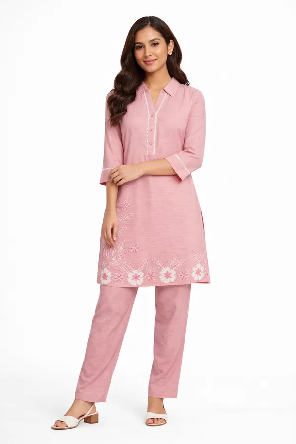 Pink_Cotton_Blend_Co-Ord_Set_For_Women