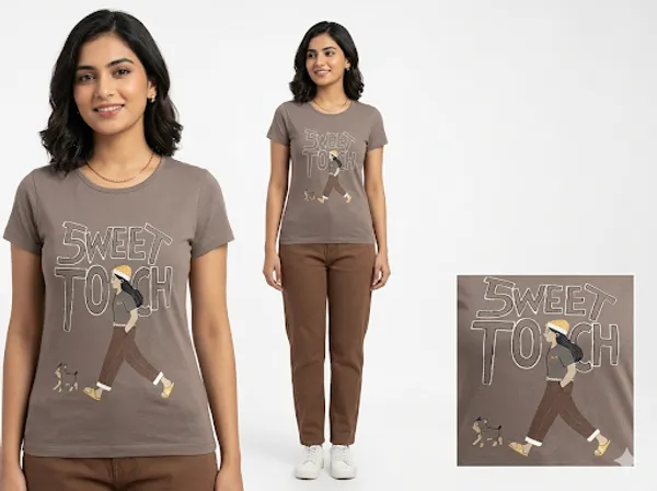 Brownish_Grey_Cotton_T-Shirt_For_Women