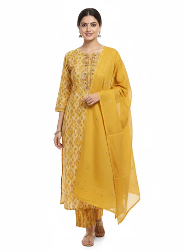 Yellow_Cotton_Kurti_Set_For_Women