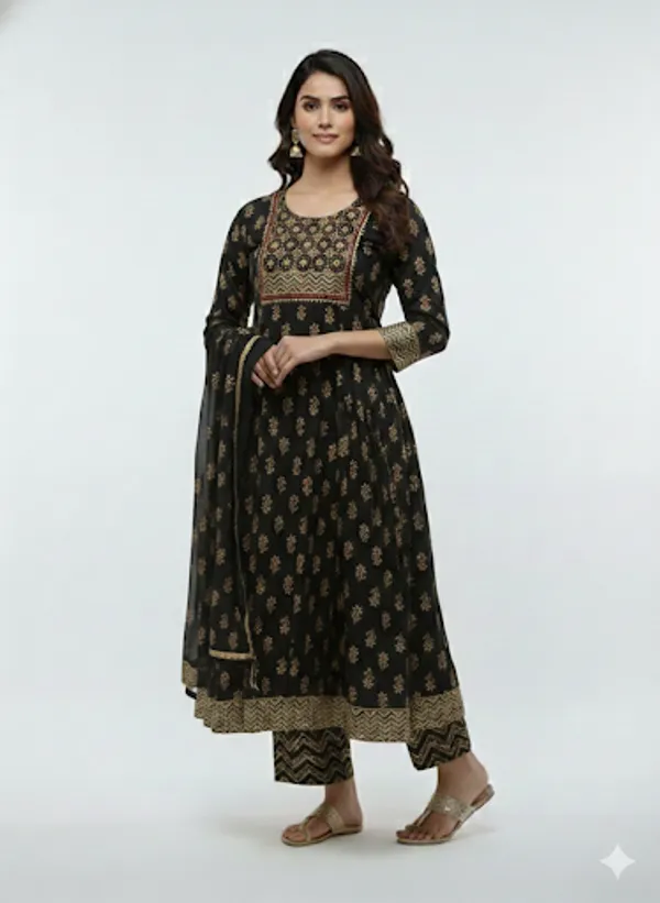 Black_Cotton_Blend_Anarkali_Set_With_Dupatta_For_Women