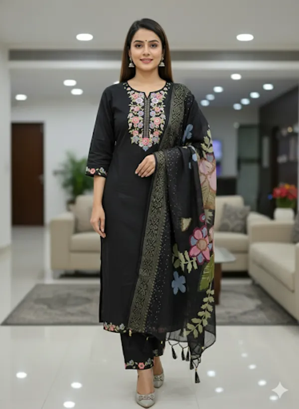 Black_Cotton_Blend_Kurta_Set_For_Women