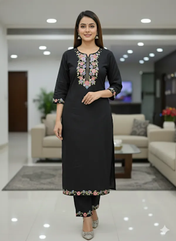 Black_Cotton_Blend_Kurta_Set_For_Women