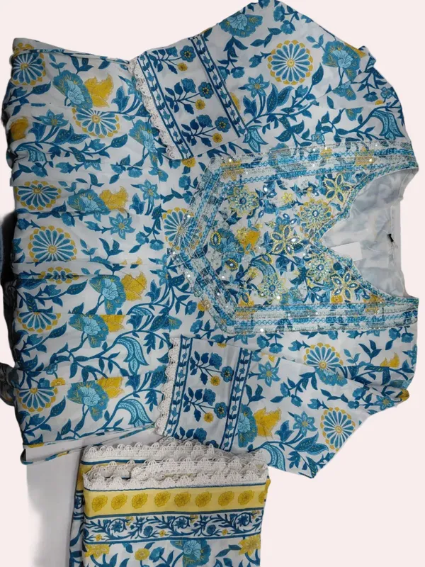 Blue_Floral_Cotton_Rayon_Blend_Anarkali_Set_For_Women