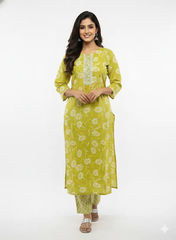 Green_Cotton_Rayon_Blend_Kurta_Set_For_Women