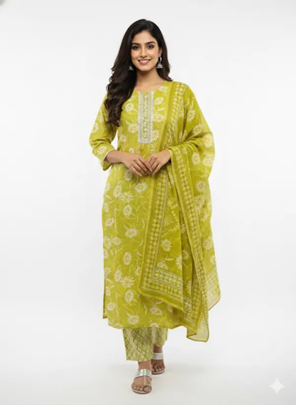 Green_Cotton_Rayon_Blend_Kurta_Set_For_Women