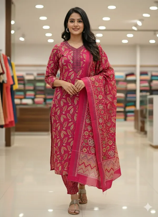 Red_Cotton_Blend_Kurta_Set_For_Women