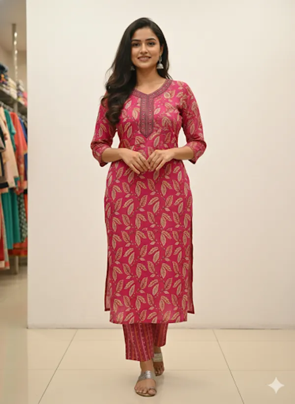 Red_Cotton_Blend_Kurta_Set_For_Women